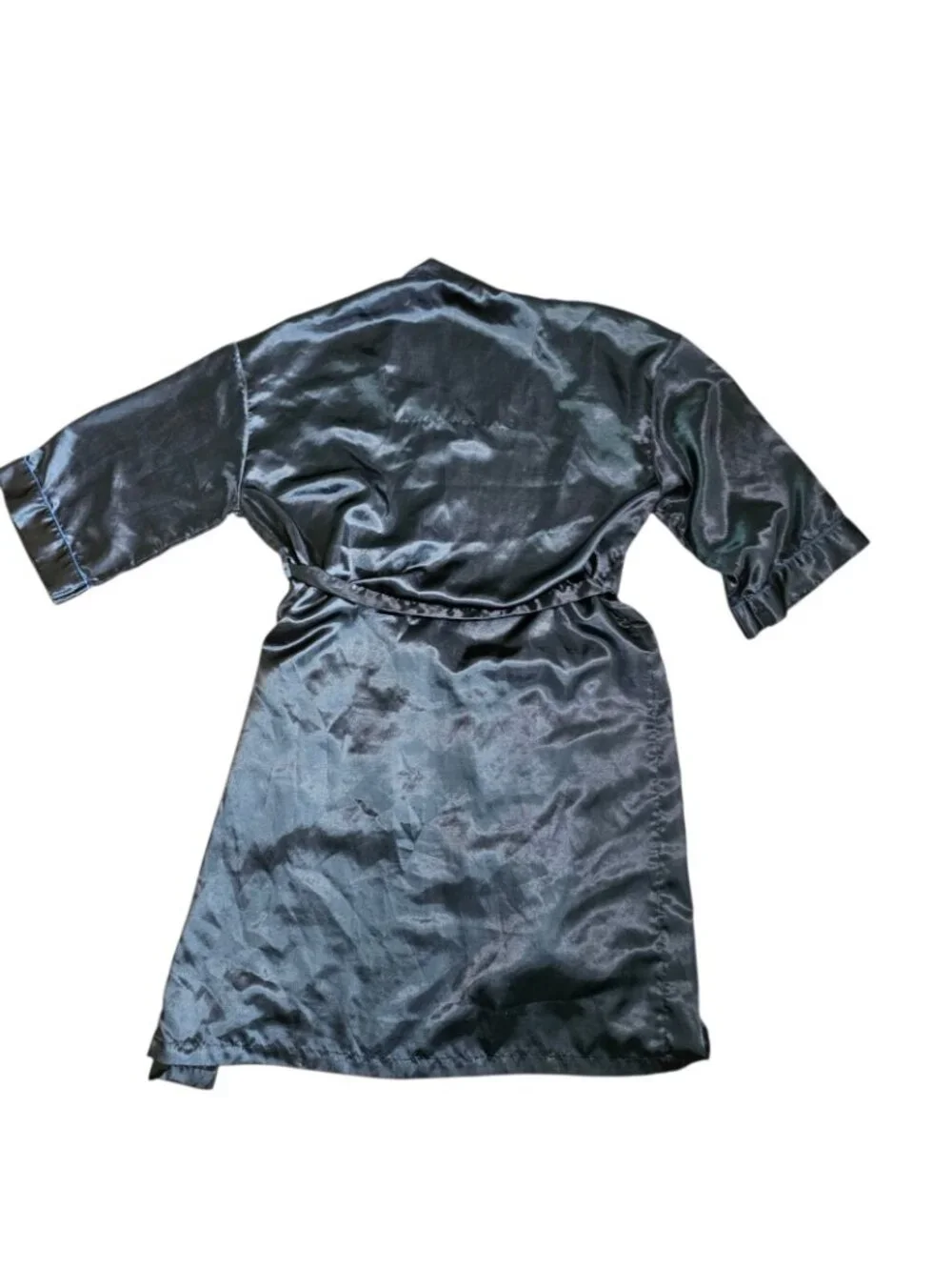 VTG Mens Satin Robe Black Blue Trim Sz One Size Mid-length Shiny Sexy‎